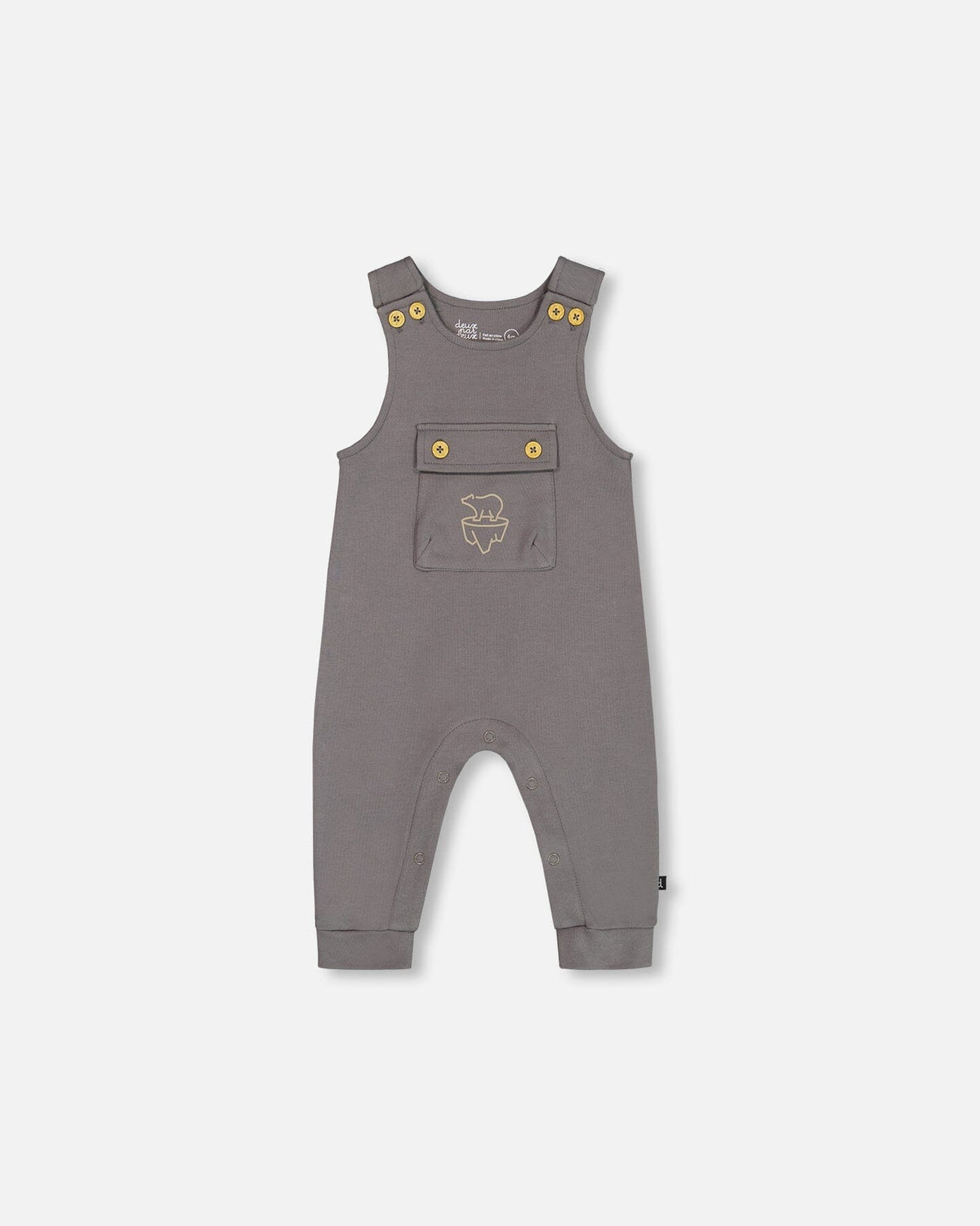 Organic Cotton Printed Onesie And Overall Set Dark Gray With Mountains-4