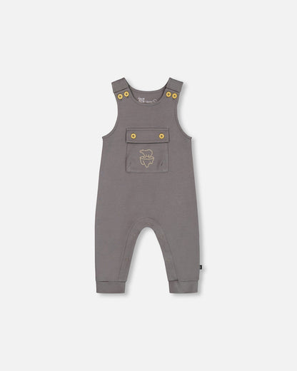 Organic Cotton Printed Onesie And Overall Set Dark Gray With Mountains-4
