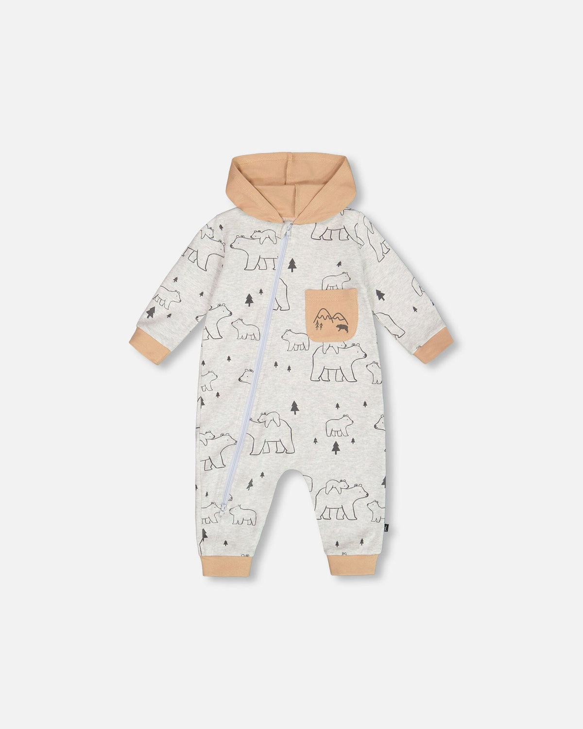 Organic Cotton Hooded Jumpsuit Gray Mix Printed Bears-0