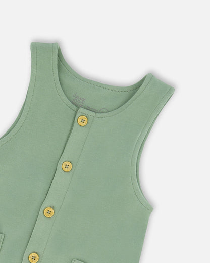 Organic Cotton Printed Onesie And Overall Set Green And Racoon-3