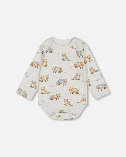 Organic Cotton Printed Onesie And Overall Set Green And Racoon-4