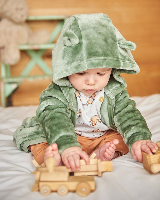 Plush Hooded Zip Jacket Green-1