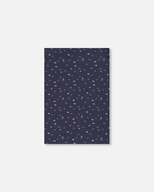 Printed Muslin Blanket Blue With Pine-1