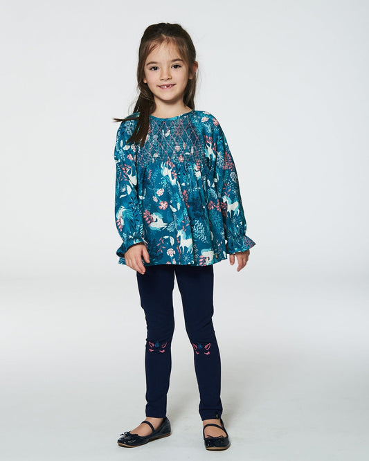 Long Sleeve Viscose Blouse Turquoise Printed Fairy Unicorn-1