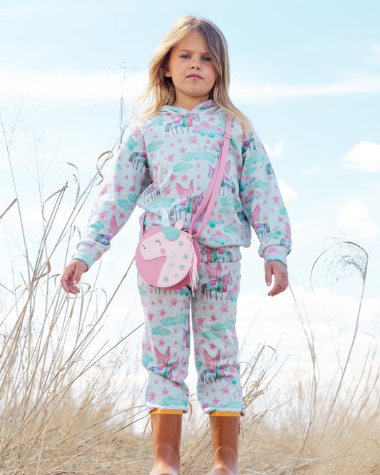 Shiny French Terry Sweatpants Gray Mix Printed Unicorn-1