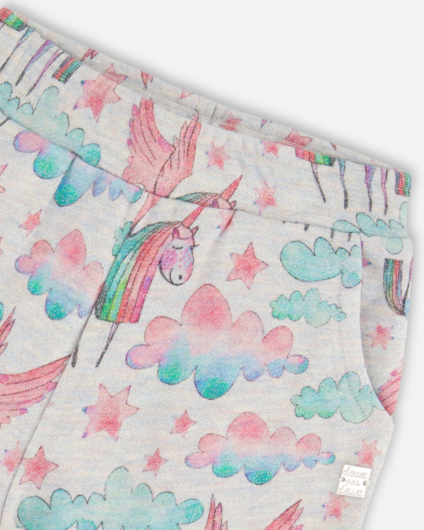 Shiny French Terry Sweatpants Gray Mix Printed Unicorn-4