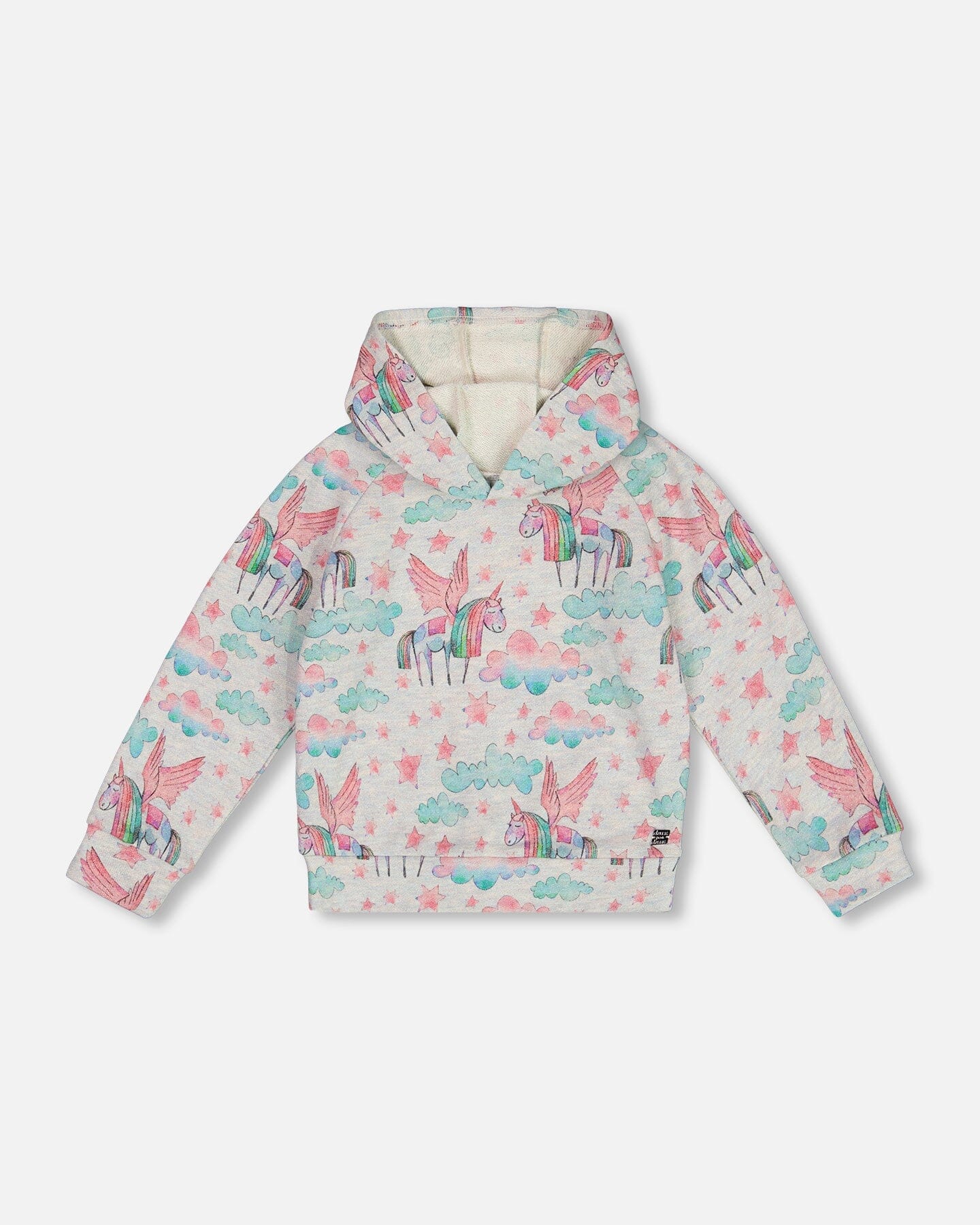 Printed Shiny French Terry Hoodie Gray Mix Printed Unicorn-0