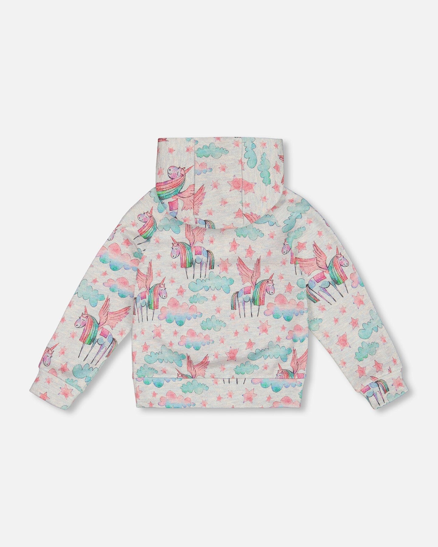 Printed Shiny French Terry Hoodie Gray Mix Printed Unicorn-3
