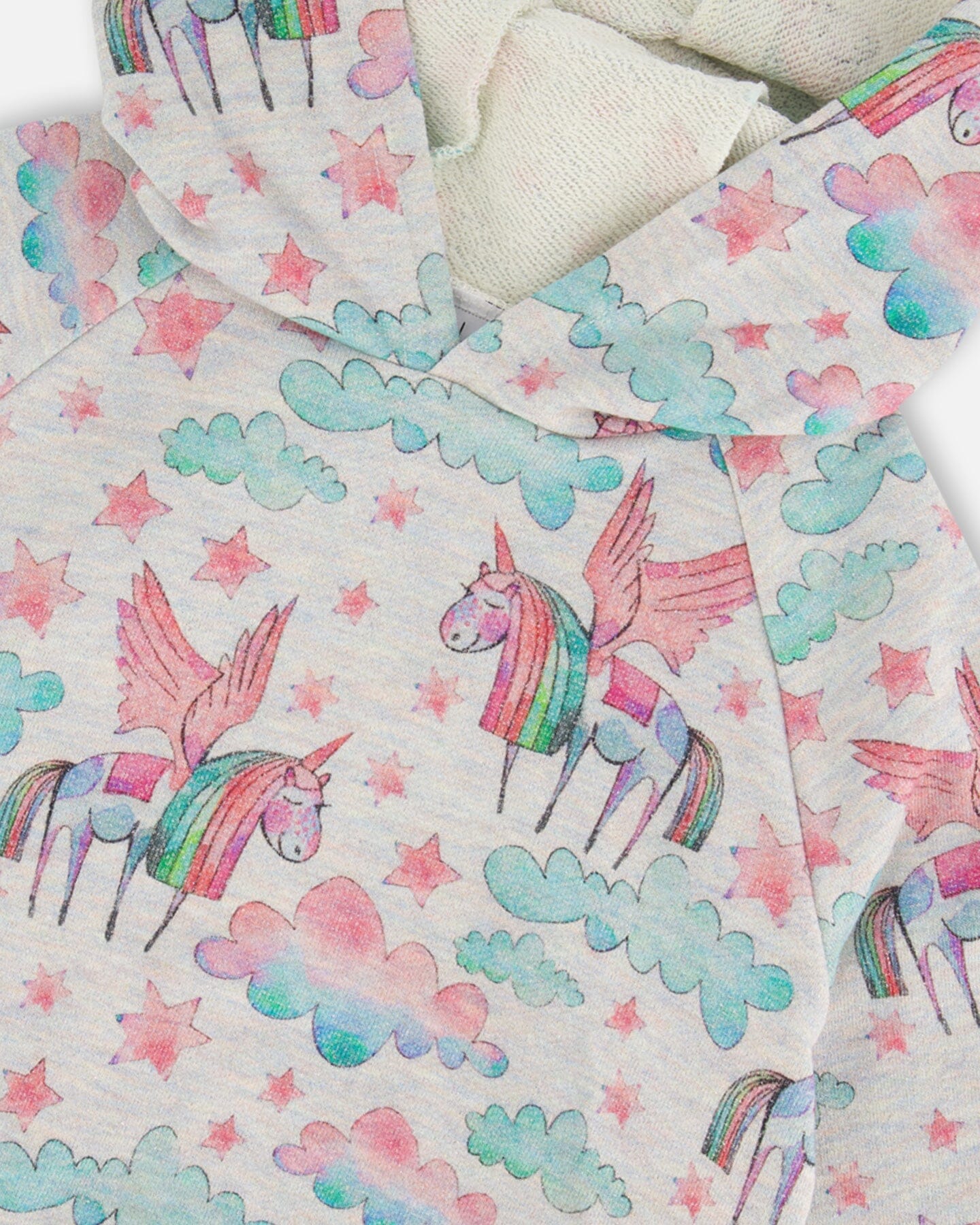 Printed Shiny French Terry Hoodie Gray Mix Printed Unicorn-4