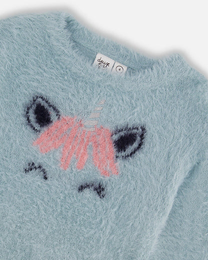 Unicorn Sweater Hairy Knit Turquoise-3