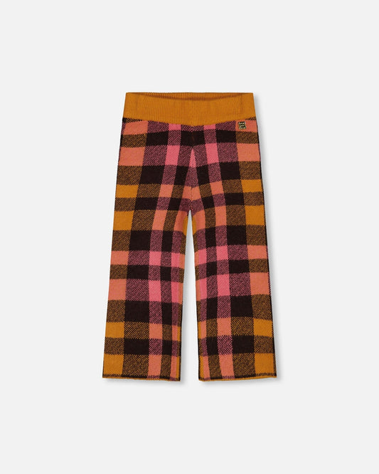 Cropped Wide Leg Pant Plaid Magenta And Brown-0