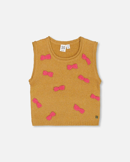 Knit Vest With Bows Golden Brown-0