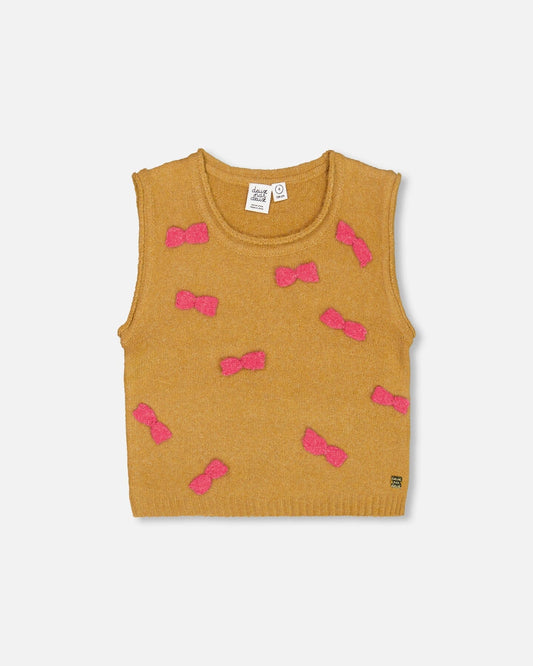 Knit Vest With Bows Golden Brown-0