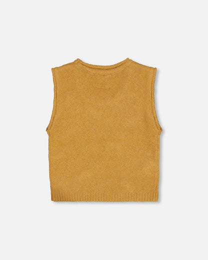 Knit Vest With Bows Golden Brown-2