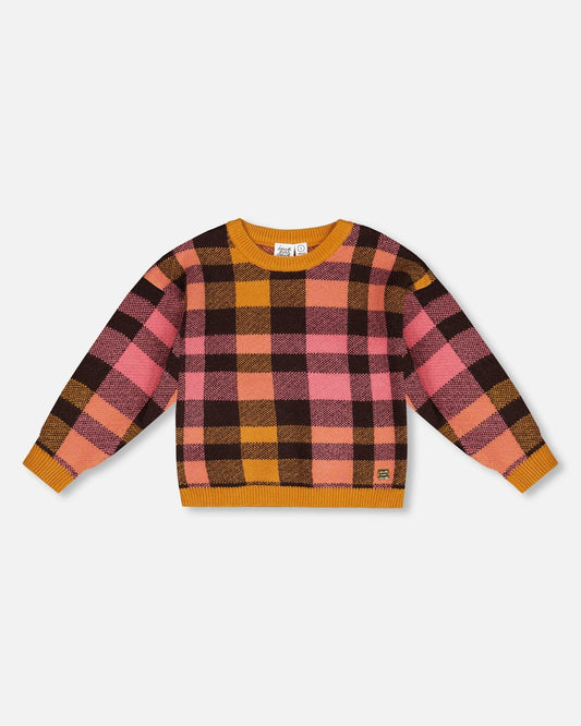 Knit Top Plaid Magenta And Brown-0