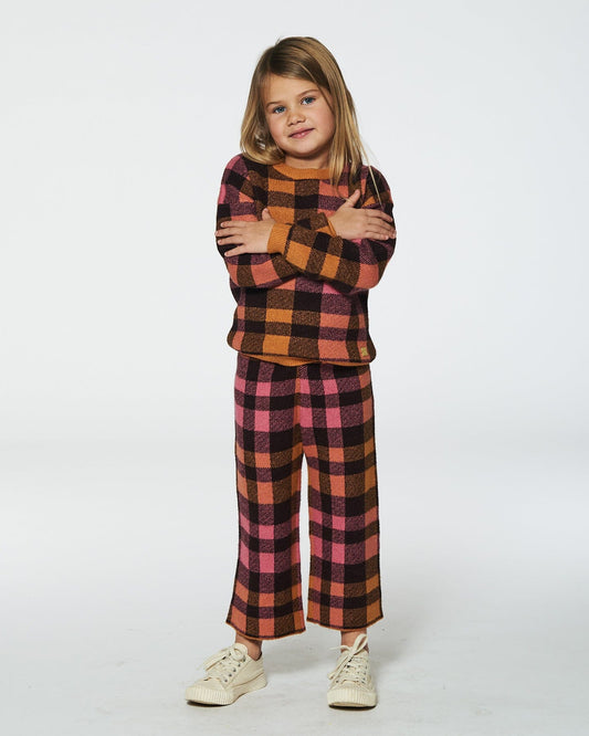 Knit Top Plaid Magenta And Brown-1