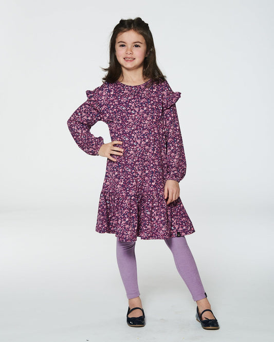 Dress With Frills Burgundy Printed Little Flowers-1