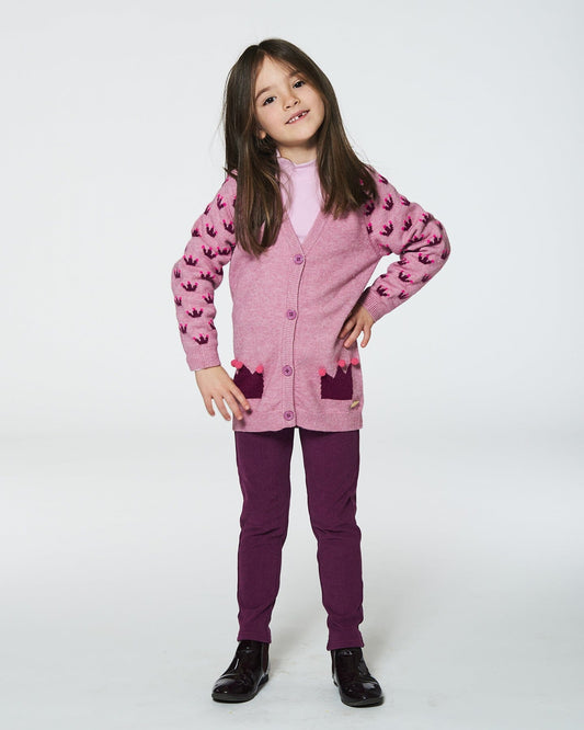 Jacquard Sleeve Knitted Long Cardigan Lavender-1
