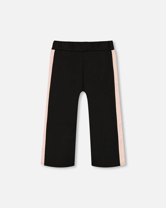 Cropped Wide Leg Pant With Contrast Band Black-0