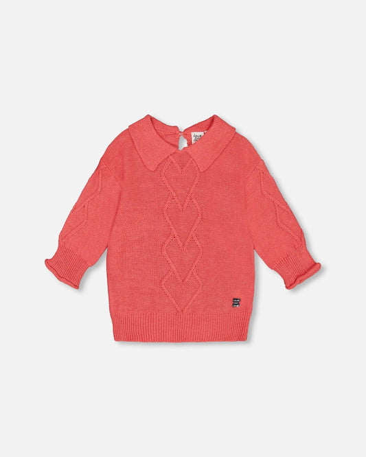 3/4 Knit Sweater With Collar Coral-0