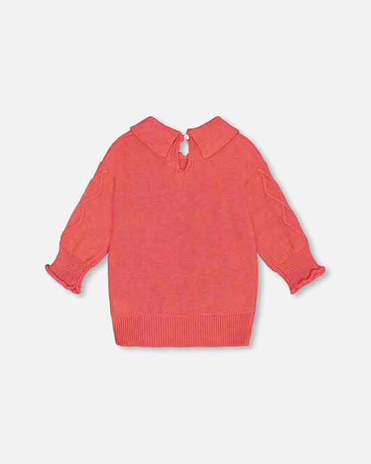 3/4 Knit Sweater With Collar Coral-1