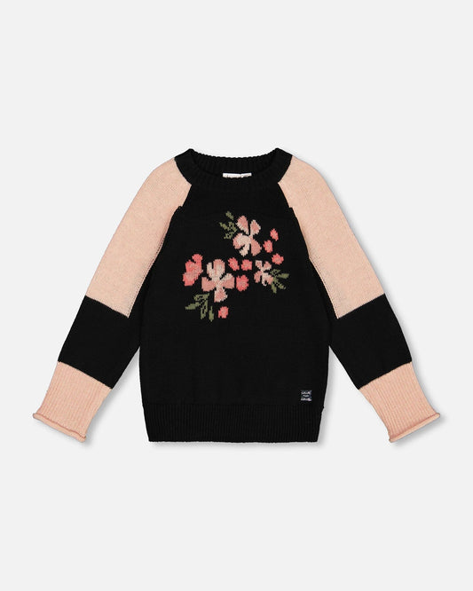 Colorblock Knit Sweater With Intarsia Black-0