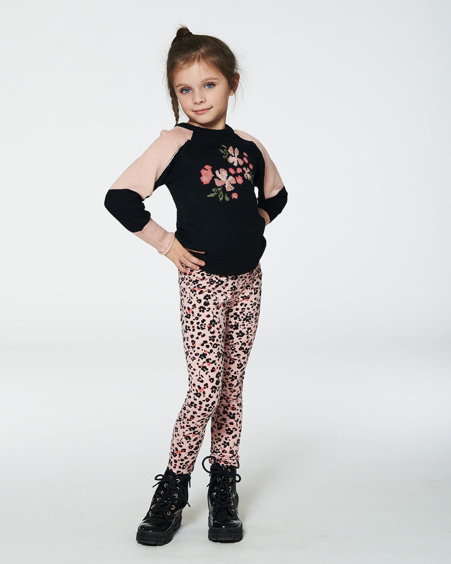 Colorblock Knit Sweater With Intarsia Black-1