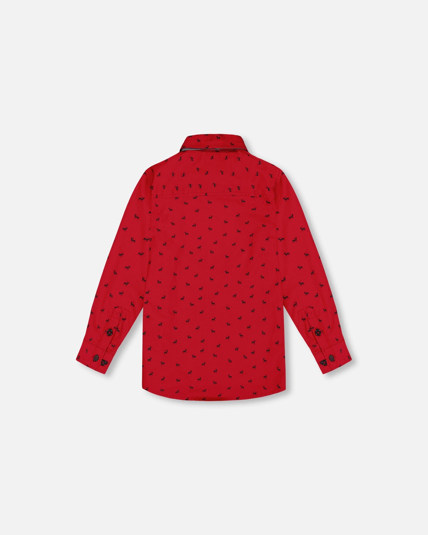 Printed Reindeer Poplin Shirt With Bow Tie Red-4