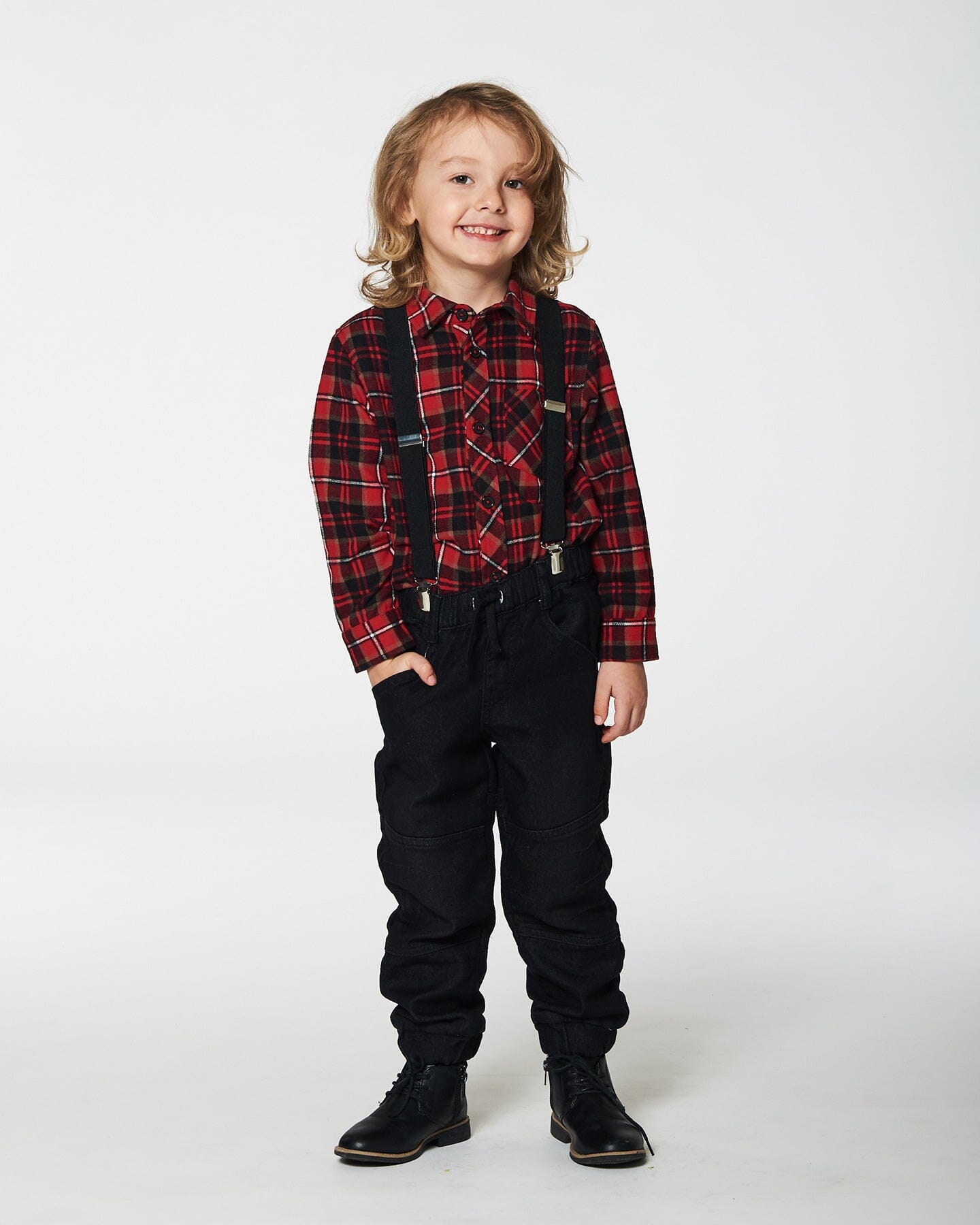 Long Sleeve Button Down Flannel Shirt Plaid Black And Red-2