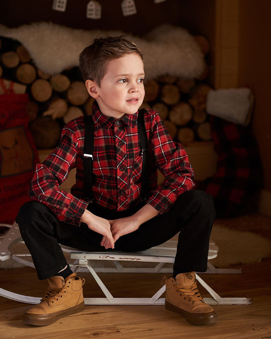 Long Sleeve Button Down Flannel Shirt Plaid Black And Red-1