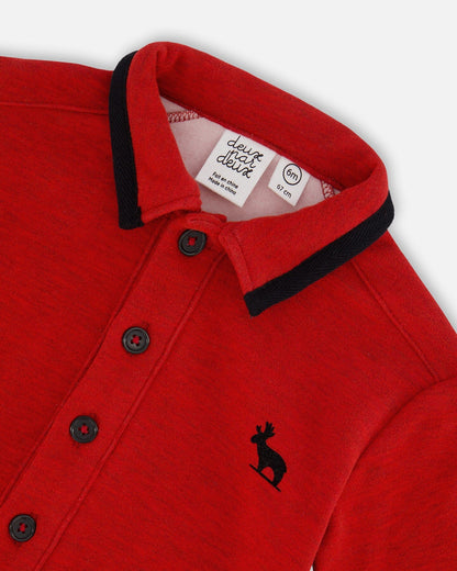 Button Front Jumpsuit Red Mix-2