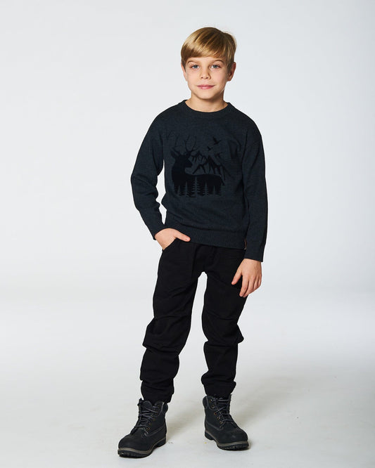Sweater With Deer Flocking Dark Gray-1