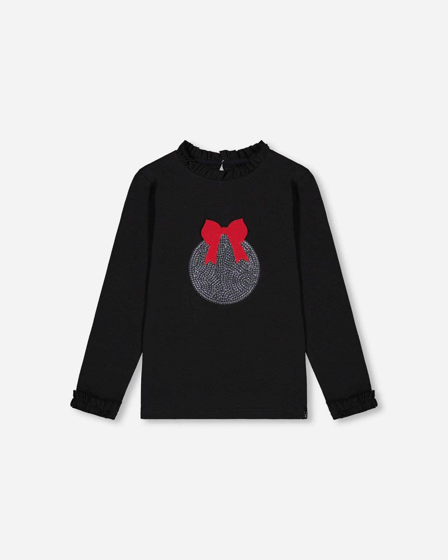 T-Shirt With Frill And Print Black-0