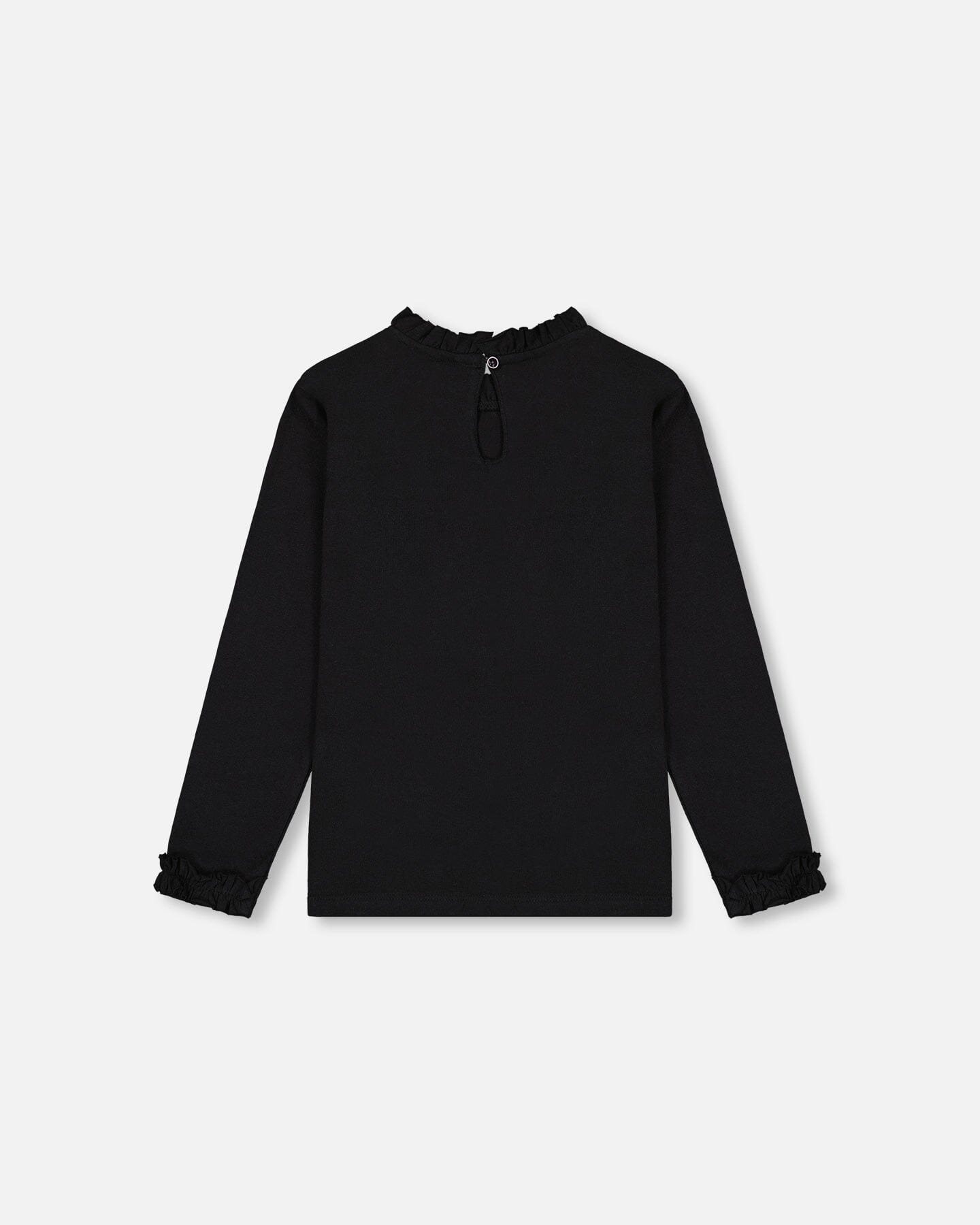T-Shirt With Frill And Print Black-2