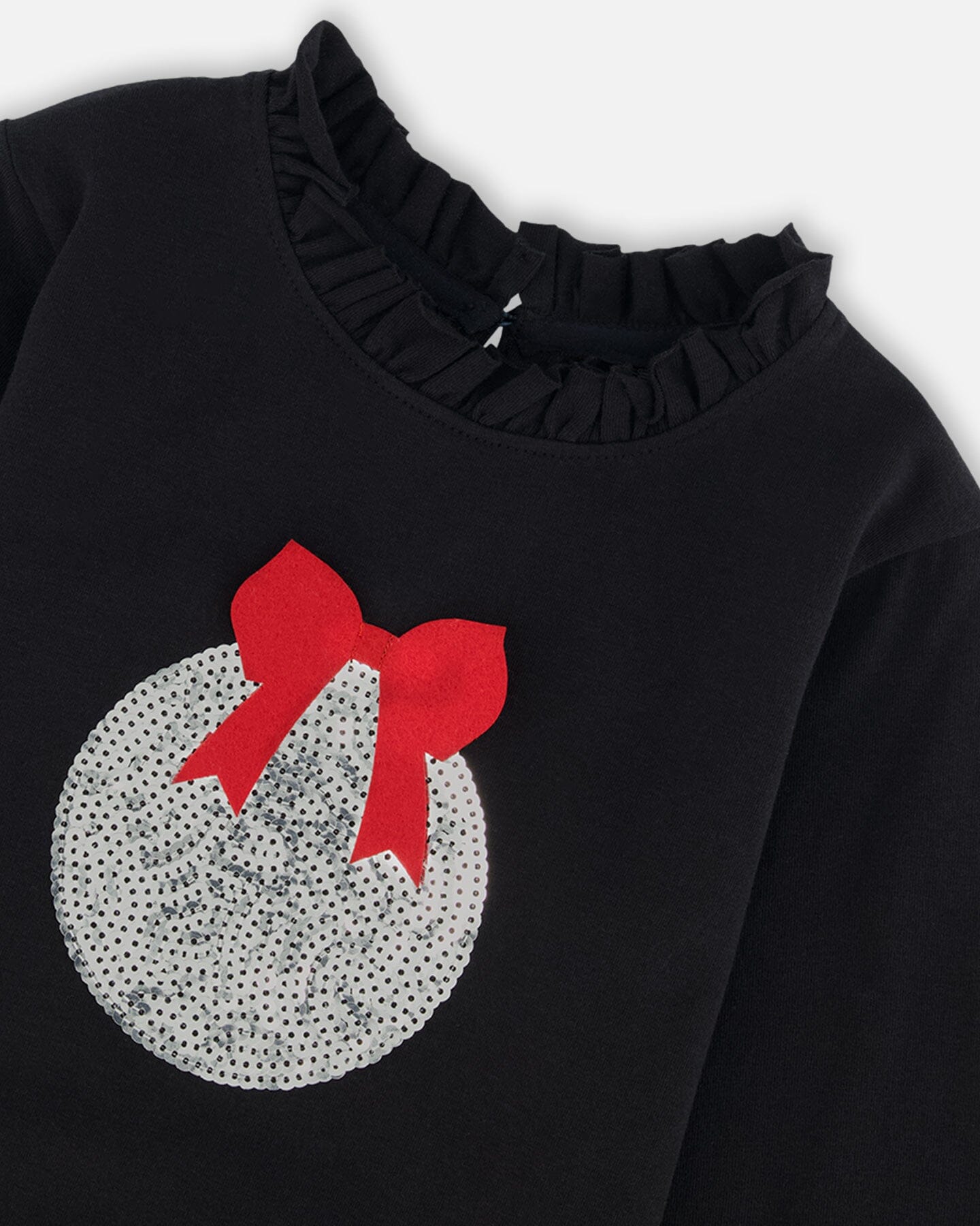T-Shirt With Frill And Print Black-3