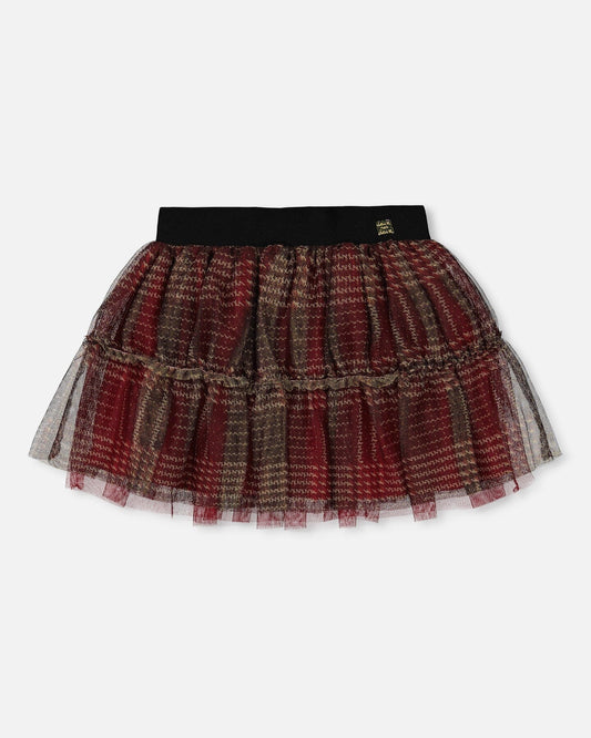 Glittering Tulle Skirt Red Plaid-0