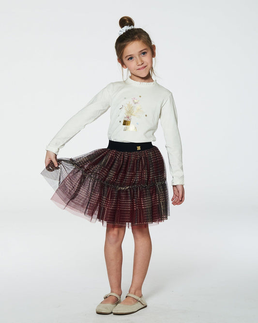 Glittering Tulle Skirt Red Plaid-1