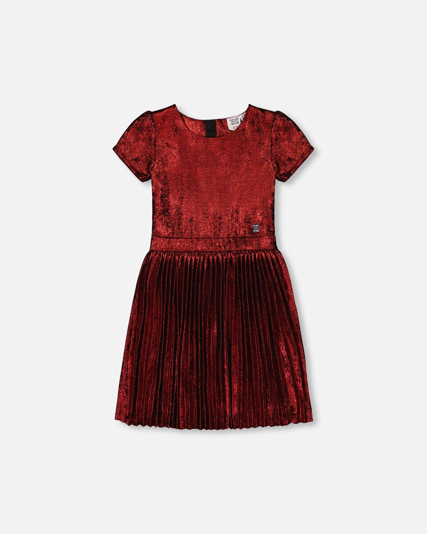 Short Sleeve Dress With Pleated Skirt Metallic Red-0
