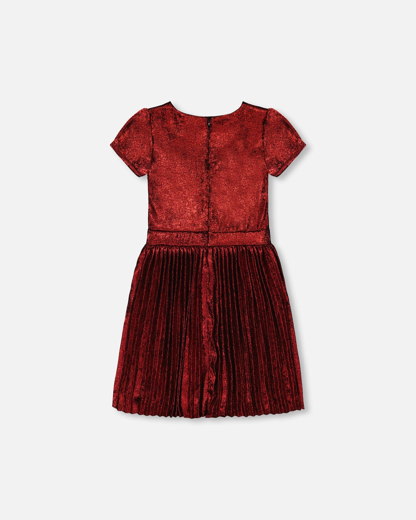 Short Sleeve Dress With Pleated Skirt Metallic Red-3