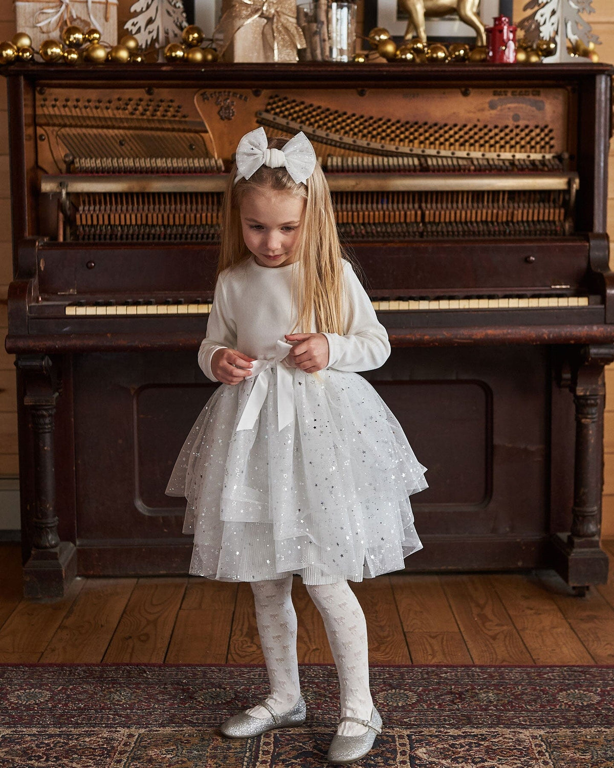 Headband With Glittering Tulle Bow Off White-2
