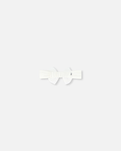 Headband With Glittering Tulle Bow Off White-3