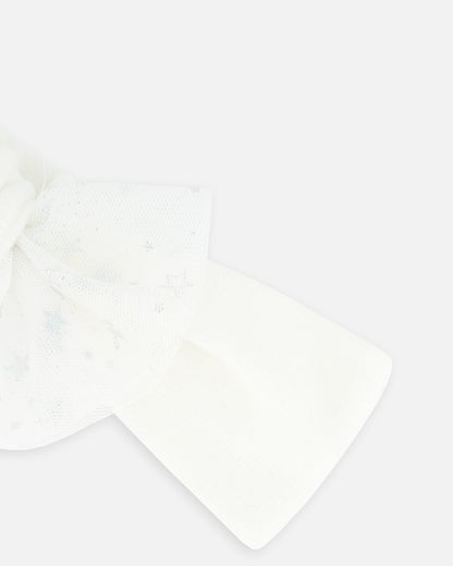 Headband With Glittering Tulle Bow Off White-4