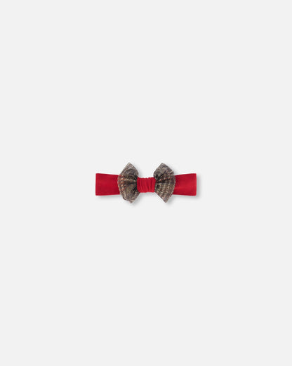 Headband With Glittering Tulle Bow Red Plaid-0
