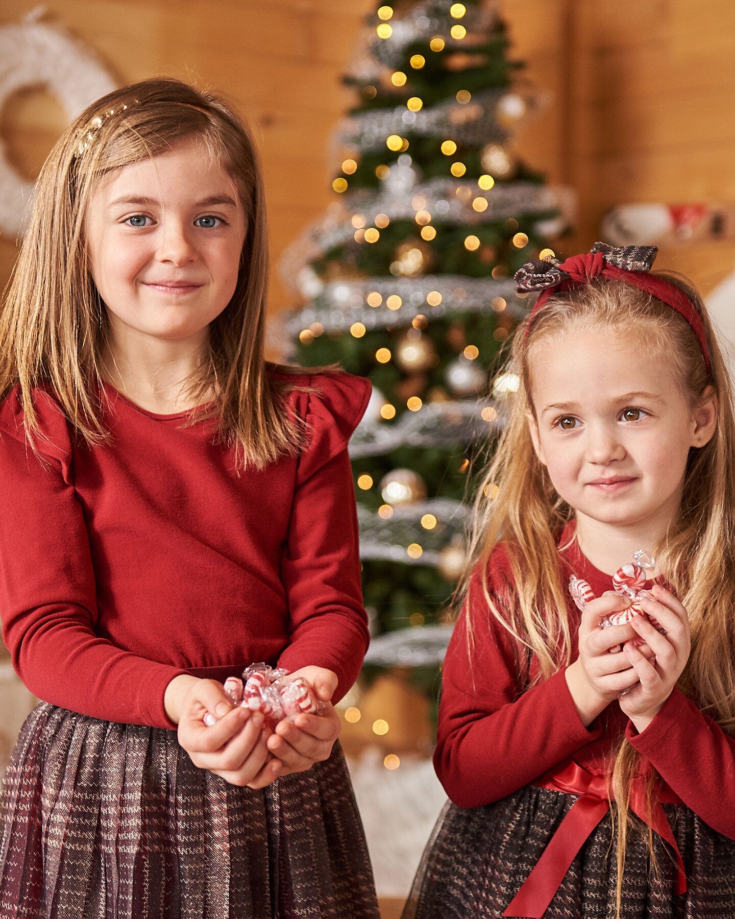 Headband With Glittering Tulle Bow Red Plaid-1