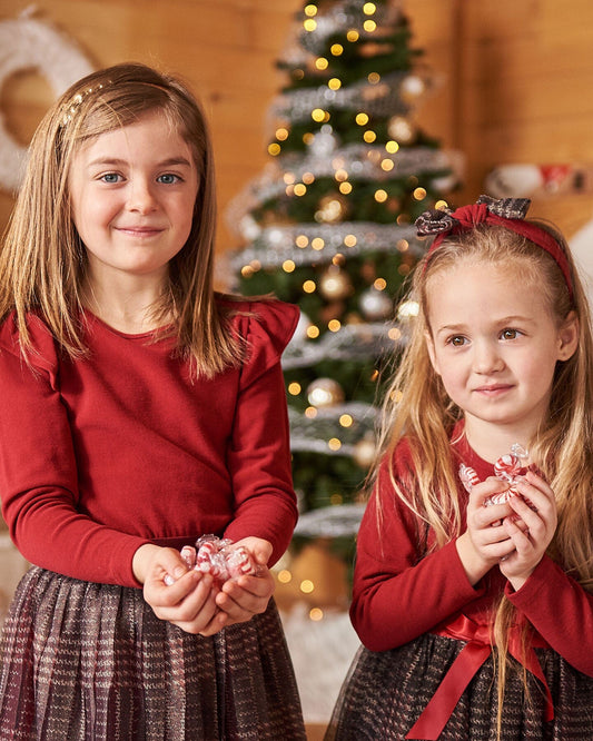 Headband With Glittering Tulle Bow Red Plaid-1