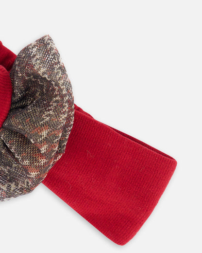Headband With Glittering Tulle Bow Red Plaid-3