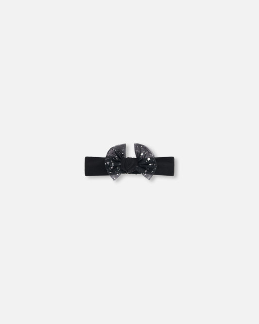 Headband With Glittering Tulle Bow Black-0