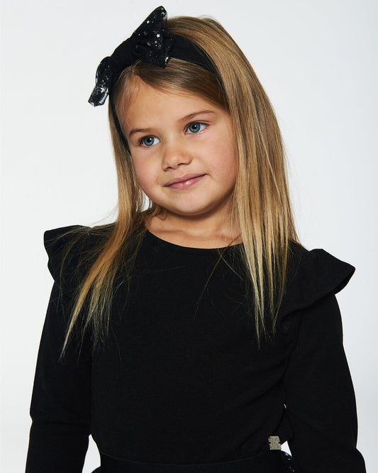 Headband With Glittering Tulle Bow Black-1