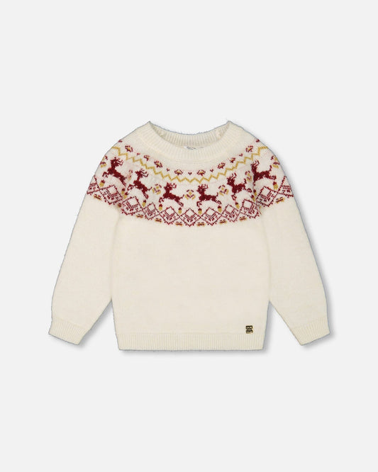 Sweater With Christmas Intarsia Off White And Red-0