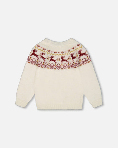 Sweater With Christmas Intarsia Off White And Red-3
